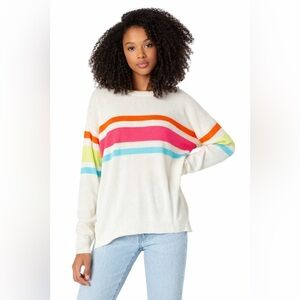 SUNDRY MERINO CASHMERE MULTI COLORED STRIPE LIGHTWEIGHT SWEATER